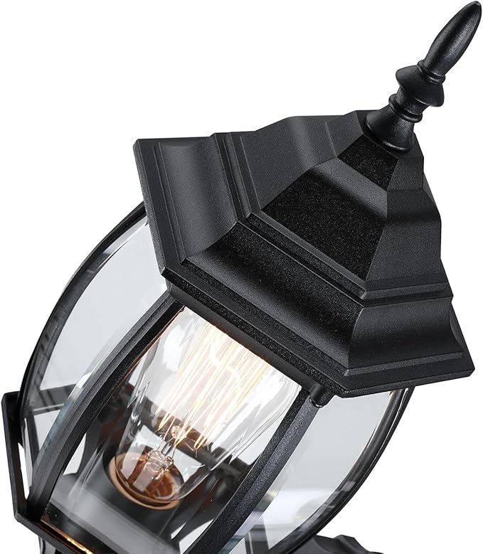 2 Pack Black Outdoor Wall Lights - 16.8 Inch Garage Side Light for House, Metal and Glass Wall Lantern Sconce, Vintage Outside Porch Light for Front Door,Porch,Balcony,E26 Base