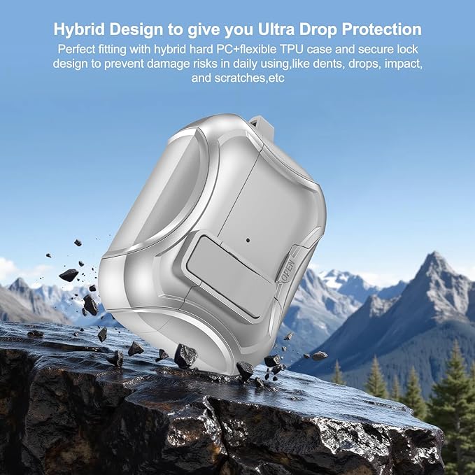 for Airpods Pro 3 Case,Safety Lock&Phone Stand for Airpods Pro 3rd Generation Case Cover,Magsafe Compatible,Auto Pop-up,Military-Grade Protection Design with Carabiner&Cleaning Pen-Silver
