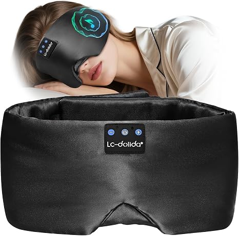 LC-dolida Mulberry Silk Sleep Mask with Bluetooth Headphones (Black, 3C Silk)