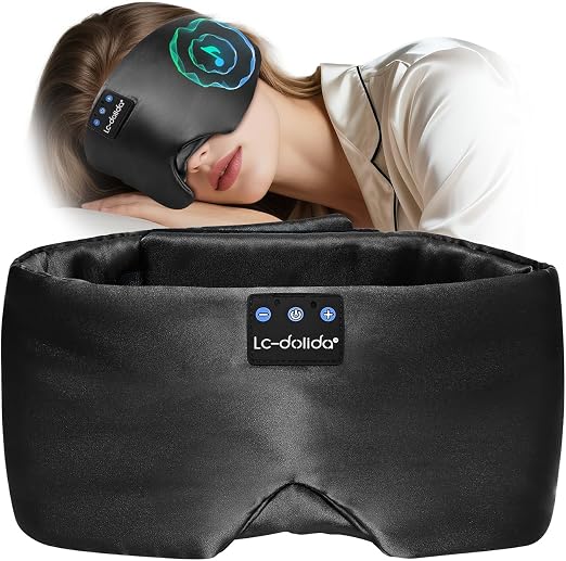 LC-dolida Mulberry Silk Sleep Mask with Bluetooth Headphones (Black, 3C Silk)