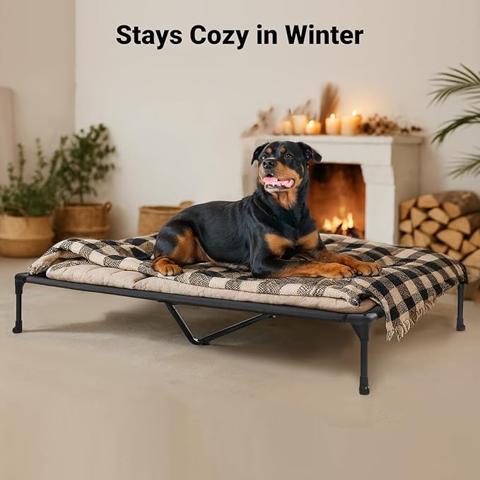 Veehoo Outdoor Elevated Dog Bed Large Sized Dogs, Extra Large Cooling Raised Dog Cots Beds Training Platform Off Ground Hammock with Breathable Mesh, No-Slip Feet, 53"x37", Brown
