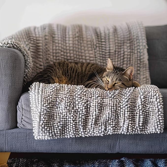 Muddy Mat® Dog Blanket - Chenille Water Absorption Blanket for Bed & Couch Cover for Dogs Washable, Anti-Slip Soft and Durable Furniture Protector for Dogs - Grey 40"x50"