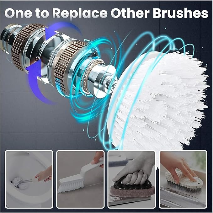 Cordless Electric Rotary Scrubber Rechargeable Handheld Cleaning Brush with 3 Brush Heads for Bathroom Kitchen Tile Floor Sink Bathtub Shower Window(Gray)