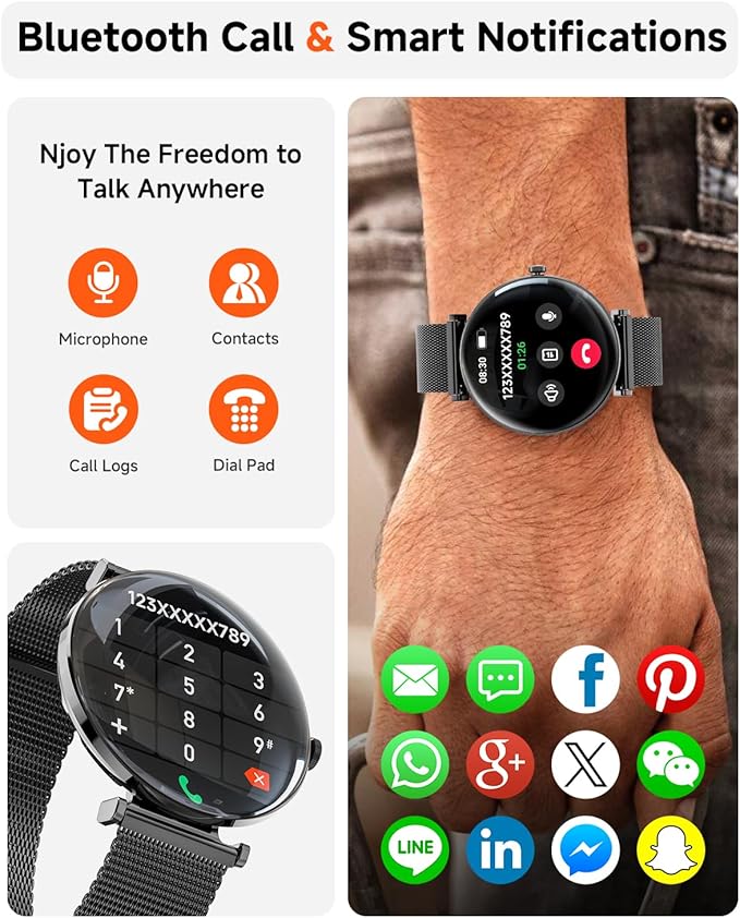 Smart Watches for Women Men[Calls/2 Bands/Metal Thin Body] for Android iPhone Samsung Compatible,1.43" Micro-Spherical AMOLED Screen,IP68 Waterproof Sports Watch (Black Steel)