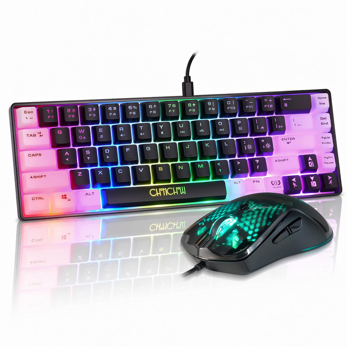 CHONCHOW 60% Gaming Keyboard and Mouse Combo, 68 Keys Wired LED RGB Backlit