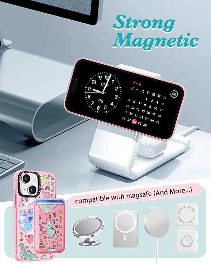 Toycamp for iPhone 14 Case, for iPhone 13 Case - Compatible with Magsafe Credit Card Holder Wallet Magnetic Cute Women Teen Girls Kawaii Girly Unique Animal Design Phone Cover for iPhone 14/13