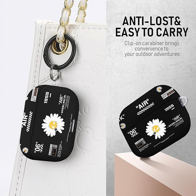 Airpods Pro Case, Chrysanthemum Pattern TPU Soft Case, Shockproof for Airpods Pro 2019, Cleaner Kit & Keychain