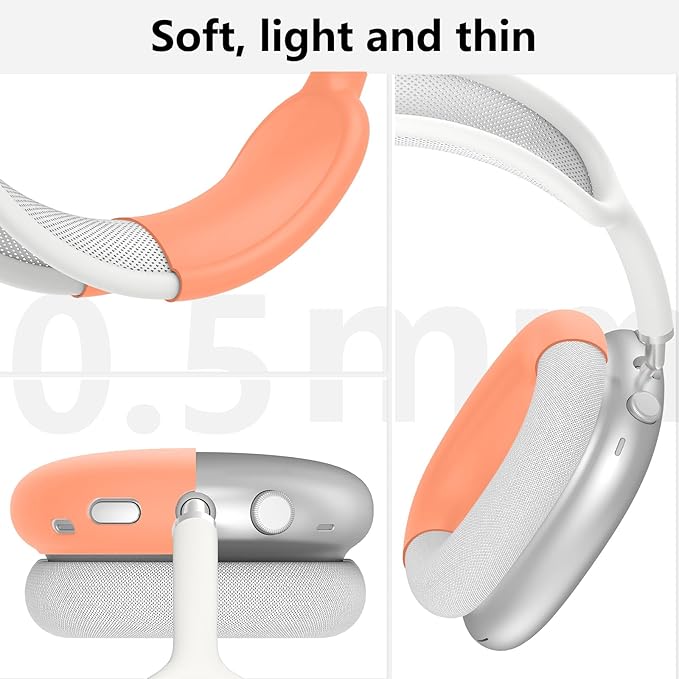 Silicone Case Cover for AirPods Max Headphones, Ear Pad Case Covers/Ear Cups Covers/Headband Cover for AirPods Max (USB-C/Lightning)(2024/2020), Soft Silicone Accessories for Apple AirPod Max, Salmon