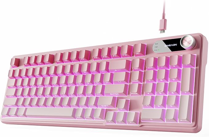 Wired Creamy Keyboard with Number Pad, Knob, RGB Backlit-Gradient Pink