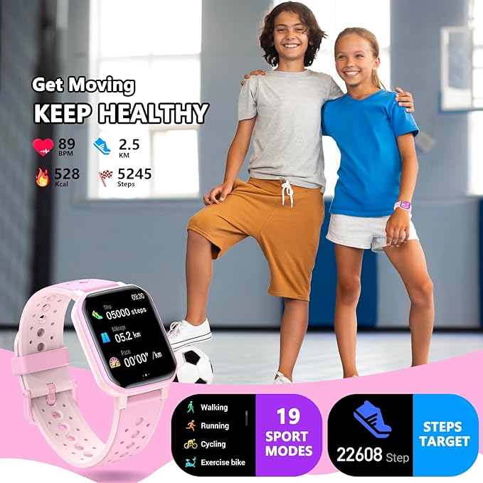 Smart Watch for Kids Teens, No Phone Needed Fitness Tracker Boy Girls Watch with 19 Sport Modes, Pedometer, Sleep Monitor, Kids Watch Birthday Gifts Toy Gift for Girls Boys 6-16 (Pink)