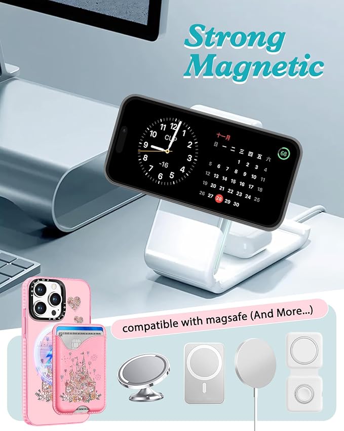 Toycamp for iPhone 14 Pro Max Case - Compatible with Magsafe Credit Card Holder Wallet Magnetic Cute Women Teen Girls Kawaii Girly Unique Castle Design Phone Cover for iPhone 14 Promax