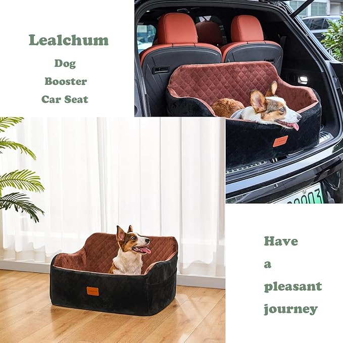 Dog Car Seat for Medium/Large Dogs,2 Clip-On Safety Leashs for 2 Small Dogs,Removable and Washable Comfy Pet Car Seat,Easy to Install and Clean (Black/Red, Large)