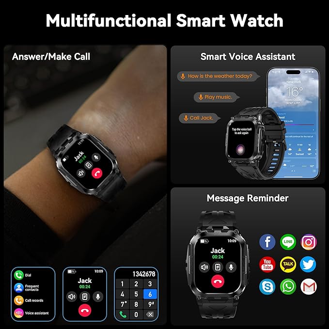 Smart Watches for Men,130 Days Extra-Long Battery,1.96" HD Display Answer/Make Call, Rugged Full Metal Body with LED Flashlight, 24/7 Heart Rate & Sleep Monitor, Compatible for Android & iOS
