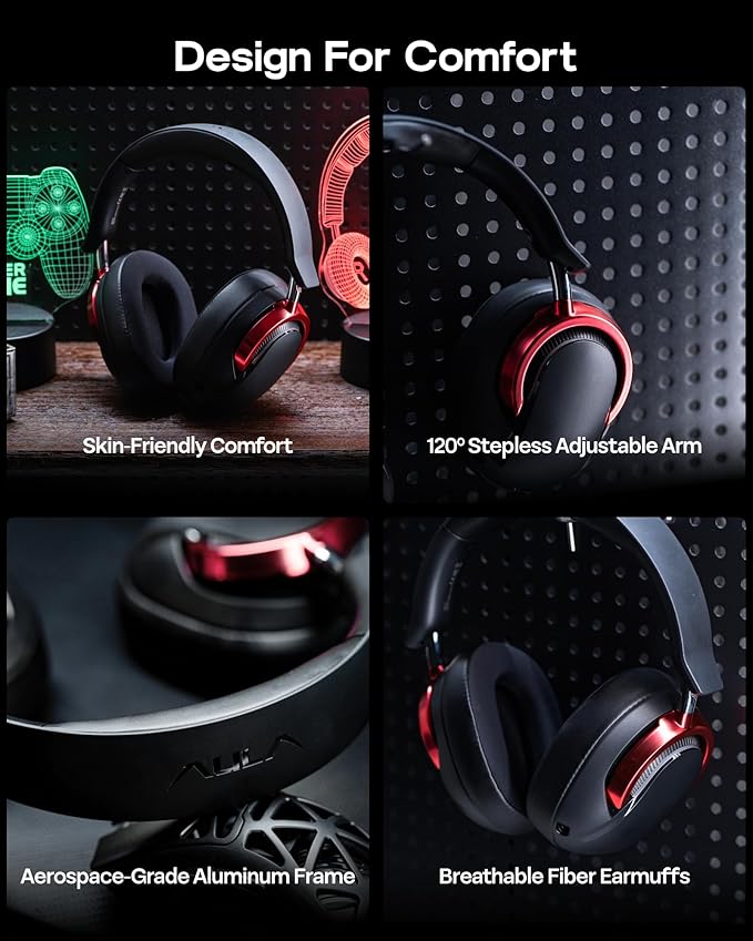 MechLands Aula A700 Wireless Gaming Headset with 7.1 Surround Sound, 50mm Driver, 2.4GHz/BT/Wired, Gaming Headphone with Noise Canceling Mic, RGB Light, 40H Battery, for PS4/PS5/PC/Switch (Black Red)