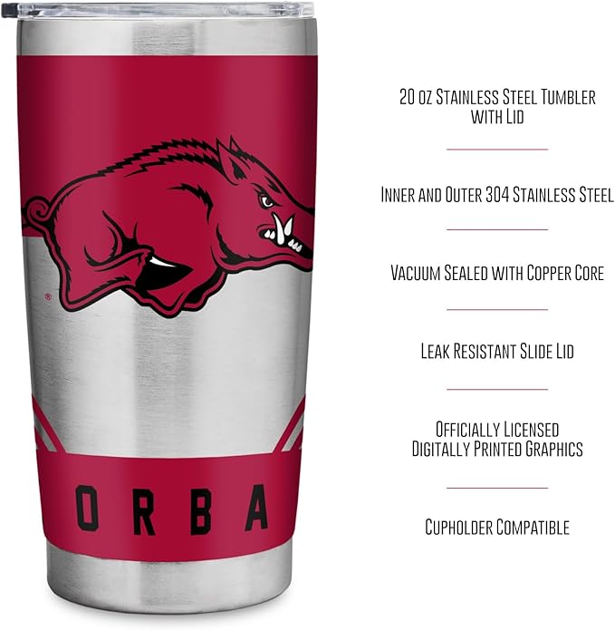 Rico Industries NCAA 20oz Stainless Steel Tumbler with Lid - Great For Coffee, Tea, Water or Cocktails