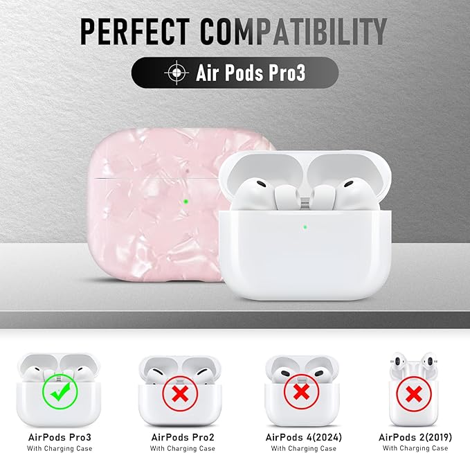Compatible Airpods Pro 3 Case (2025),Design Shell Print Silicone Protective Cases for Apple AirPods Pro 3rd Generation Case,Airpod Pro 3 Cover with Keychain&Cleaner Kit for Women/Girls,Pink Shell