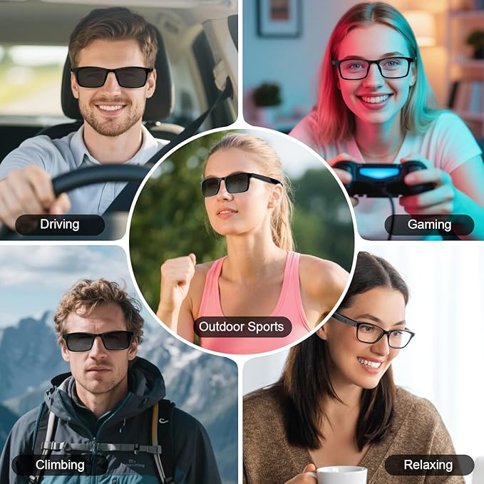 Smart Glasses for Men & Women, IPX5 Waterproof & Voice Assistant, Audio Glasses with Extra Polarized Lenses & Open-Ear Speaker, Anti-Blue Light Bluetooth Glasses for Driving, Travel & Working