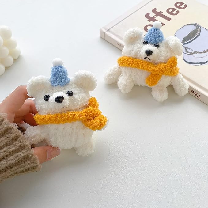 Yatchen Furry Case for AirPods Pro 3,Funny Cute 3D Cartoon Plush Kawaii White Bear Yellow Scarf Fluffy Soft Warm for AirPods Pro 3rd Generation Carrying Charging Box with Keychain Protector