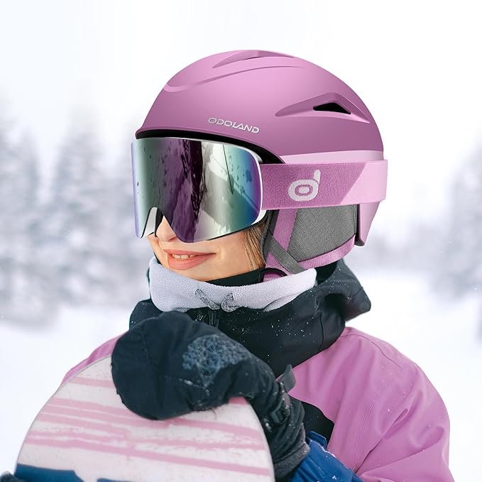 Odoland Ski Helmet, Snowboard Helmet with Ski Goggles for Adults and Youth, Audio Compatible, Shockproof, Windproof, Safety Snow Sports Helmet and Protective Glasses for Men Women