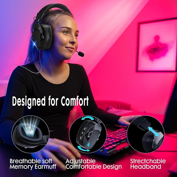 Wireless Gaming Headset for PS5, PS4, PC, Nintendo Switch, 2.4GHz USB Gaming Headphones, Bluetooth 5.3, 50H Battery, Noise Canceling Microphone, ONLY 3.5mm Wired Mode for Xbox Series