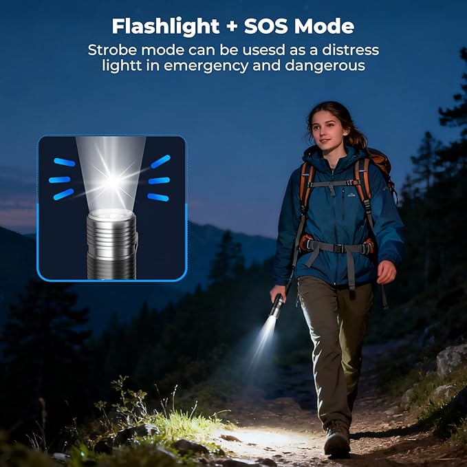 AsFrost Flashlight Camping Light 2in-1, 180°Flip Double Lamp 8-Mode Rechargeable LED Bright Flash Light Camp Lantern Reading Light Waterproof 4500mAh for Outdoor Home Emergency, Gift for Men Women
