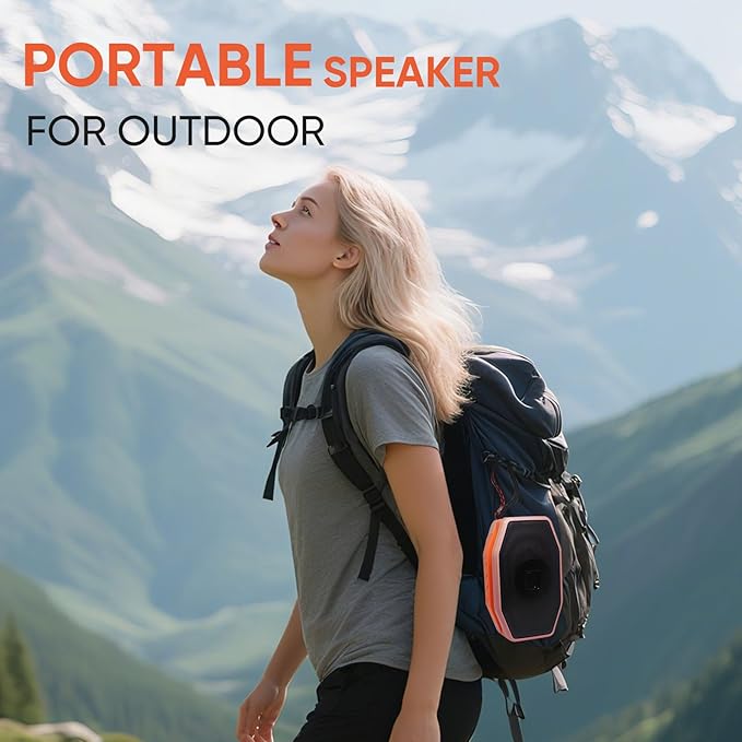 Bluetooth Speaker, Compact & Portable Speaker for Hiking, Support TF Card/USB, TWS Connection, HD Stereo Sound, Camping, and Beach (Pink)