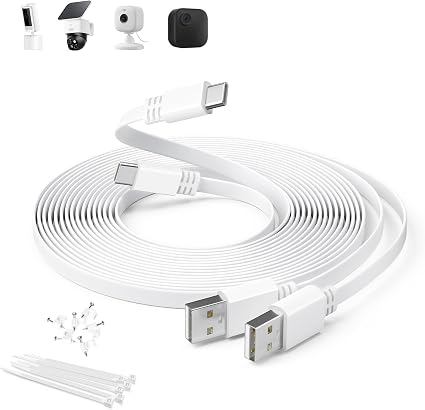 Itramax Flat USB A to USB C Security Cam Charging Cable 20FT/6M 2Pack,White