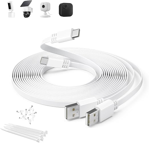 Itramax Flat USB A to USB C Security Cam Charging Cable 20FT/6M 2Pack,White