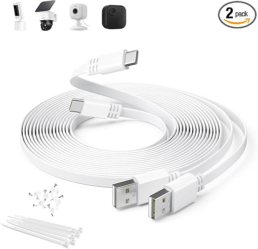 Itramax Flat USB A to USB C Security Cam Charging Cable 30FT/9M 2Pack,White