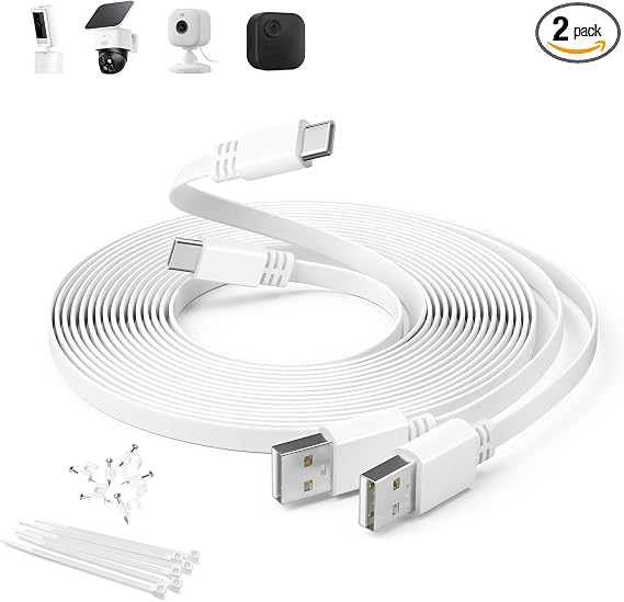 Itramax Flat USB A to USB C Security Cam Charging Cable 30FT/9M 2Pack,White