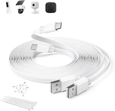 Itramax Flat USB A to USB C Security Cam Charging Cable 20FT/6M 2Pack,White