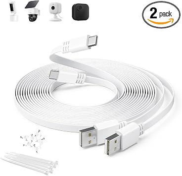 Itramax Flat USB A to USB C Security Cam Charging Cable 30FT/9M 2Pack,White