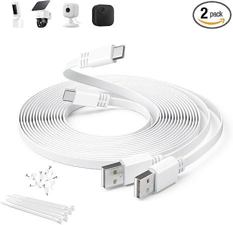 Itramax Flat USB A to USB C Security Cam Charging Cable 30FT/9M 2Pack,White