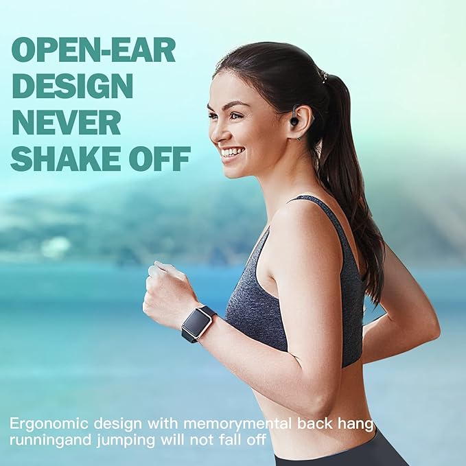 Open Ear Headphones Bluetooth Single Bone Conduction Wireless Earbuds with Earhooks Microphone Earphones Waterproof Long Battery Life Earpiece for Workout Sports Running Android iOS Non Ear Plug Green