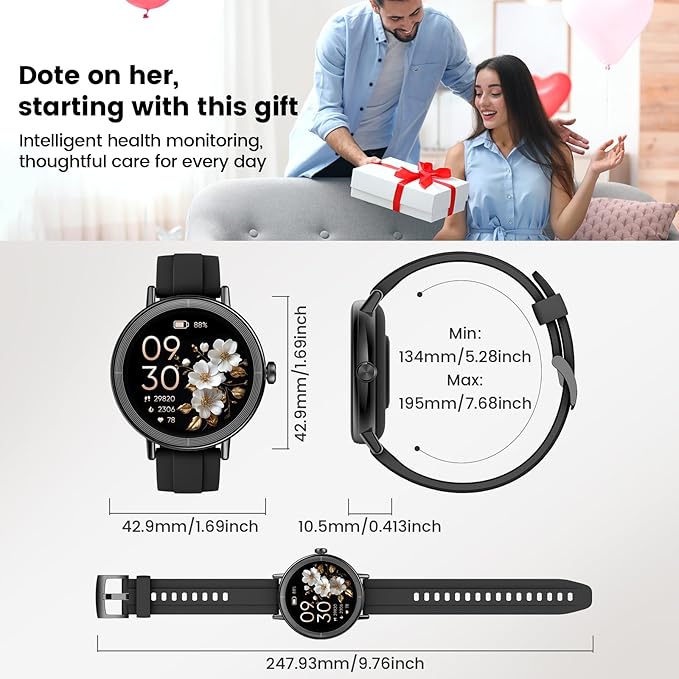 Smart Watch for Women, 1.27" HD Fitness Tracker with Bluetooth Calls(Answer&Make) IP68 Waterproof Smartwatch Compatible IOS/Android,100+ Sport Modes Watch with Heart Rate/Sleep Monitor Pedometer Black