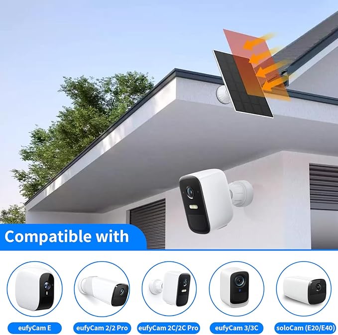 Solar Panel for eufy Camera, for eufyCam 2/2 Pro,2C/2C Pro,E,soloCam E20/E40 Spotlight,IP65 Waterproof USB-C Solar Panel Charger for eufy with Micro USB & Micro Plug (1Pack)