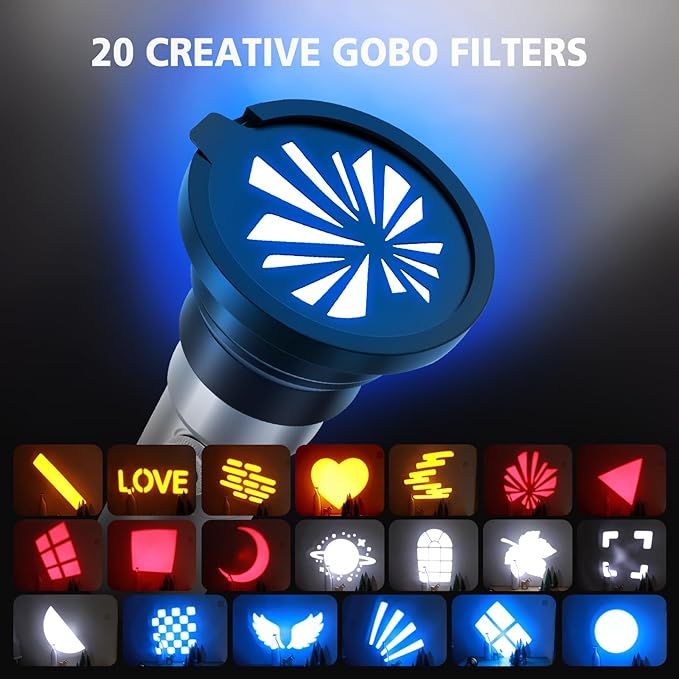 RGB Photography Flashlight, 4 Colors Fill Light with 20 Patterned Light Filters, 10W Portable LED Video Spotlight Sunset Light for Photo, Content Creation Accessories