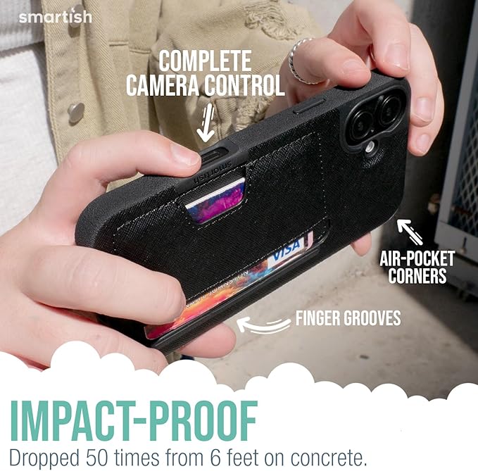 Smartish® iPhone 16 Wallet Case - Wallet Slayer Vol. 2 [Slim + Protective] Credit Card Holder w/Kickstand - Drop Tested Hidden Card Slot Cover Compatible w/Apple iPhone 16 - Wildflower Fields