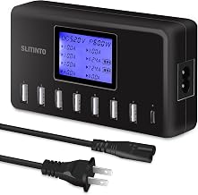 60W 12A 8-Port USB Charging Station - Multi Port USB Hub Charger - Compact Size LCD Display - Compatible with iPhone iPad Samsung Kindle Tablet Bluetooth Earbuds and More - Image 1