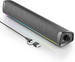 Computer Speakers for Desktop PC, Gaming Soundbar with 4 Drivers, 12 RGB Lighting Modes, USB/USB-C Powered PC Speakers, Plug & Play Monitor Sound Bar with Mic & Headphone Jack for Laptop, PC, Black - Image 1