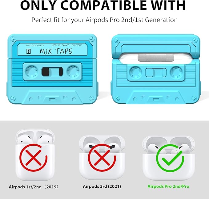AirPods Pro 2 Case Cover, KOREDA Funny Cassette Tape Design Case for Airpods Pro 2nd Generation/1st Generation (2023/2022/2019), Cute Cartoon Fashion Silicone Protective Case for Women Men
