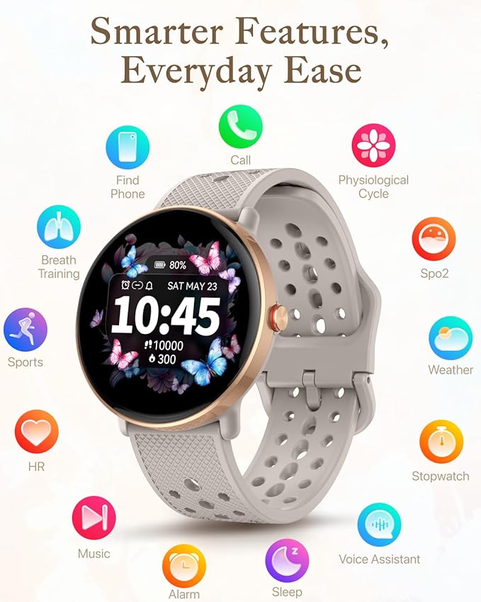 Smart Watch for Women Men, for Android iOS with Sleep & Calorie Monitor, Pedometer Fitness Tracker, Bluetooth Call, IP68 Waterproof, 112+ Sport Modes Round Face Smartwatch (Gold-Pink)