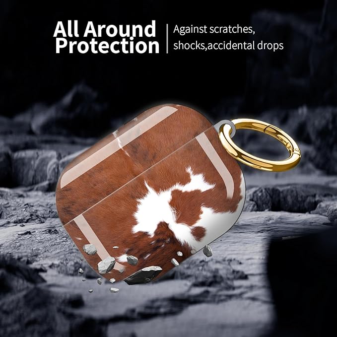 Compatible with AirPod Pro 3 (2025),Cute Case Cover for Women & Men, Full Protection Shockproof Hard Case with Keychain, Wireless Charging Case Accessories(Cow Hide)