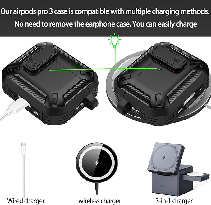 for AirPods Pro 2 Case for AirPods Pro 2nd/1st Generation Case Cover with Lock, AirPods Pro 2 Protective Case with Keychain Compatible with Apple AirPod Pro2 2023 USB C Cable 2022,Gray