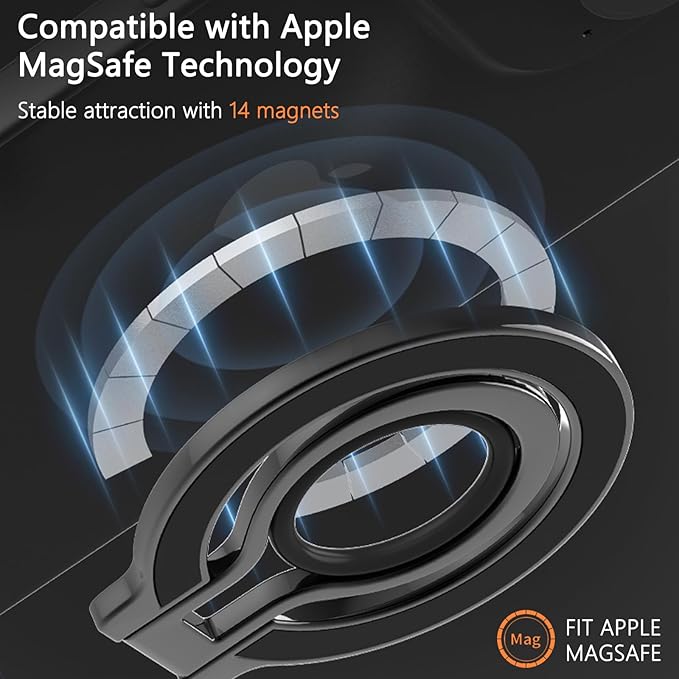 Magnetic Phone Ring Stand for MagSafe, Adjustable Silicone Finger Grip Holder with Kickstand, Compatible with iPhone 16/15/14/13/12 Series & Android Devices – 8D Black