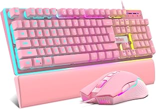 RedThunder K10 Wired Gaming Keyboard and Mouse and Wrist Rest Combo, RGB Backlit, Mechanical Feel Anti-ghosting Keyboard + 7D 7200 DPI Mice+Soft Leather Wrist Rest 3 in 1 PC Gamer Accessories(Pink) - Image 1