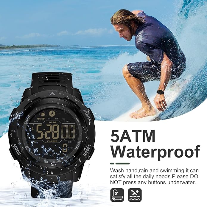 findtime Men's Digital Watch Waterproof Pedometer Watches Sport Watch Step Counter Calorie Military Watch with Stopwatch Alarm LED Backlight Countdown