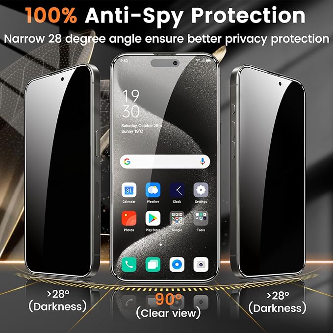 4+4 Pack Privacy Screen Protector for iPhone 15 Pro Max 6.7-Inch with 4 Pack Camera Lens Protector, Anti Spy Tempered Glass Film 9H Hardness Case Friendly
