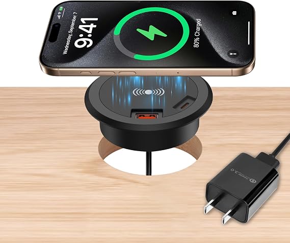 Desk Wireless Charger, 15W Fast Wireless Charging Station Pad Compatible with iPhone 14/14 Pro/14 Pro Max/13/13 Pro Max/13 Mini/12/12 Pro Max/11/11 Pro/11 Pro Max/Galaxy S22/S21/S20/Note 20