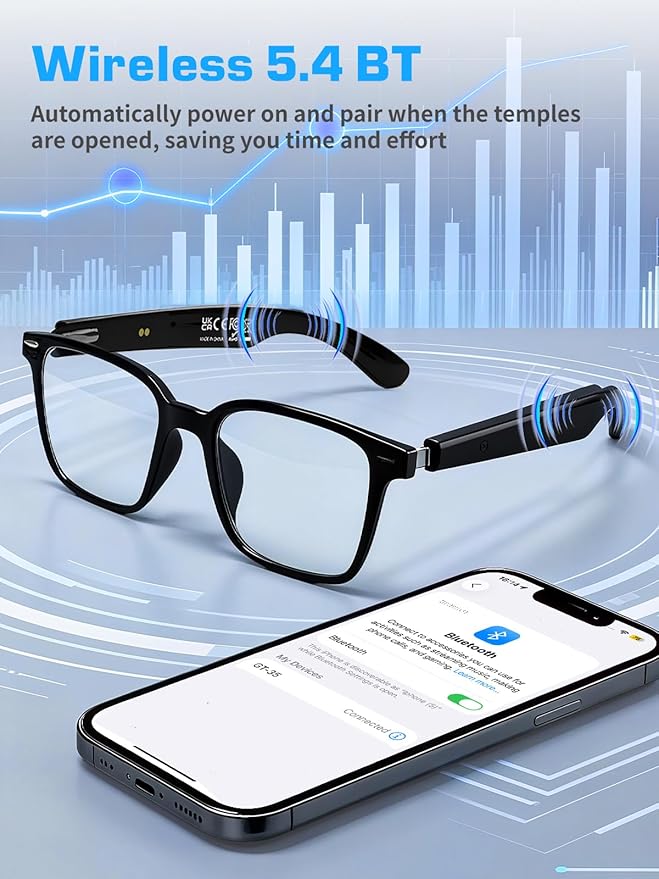 Smart Glasses for Men & Women, AI Smart Glasses with Translation Open-Ear Speaker Blue Light Blocking Glasses Lenses Hands-Free Calls Music for Driving, Travel, Work